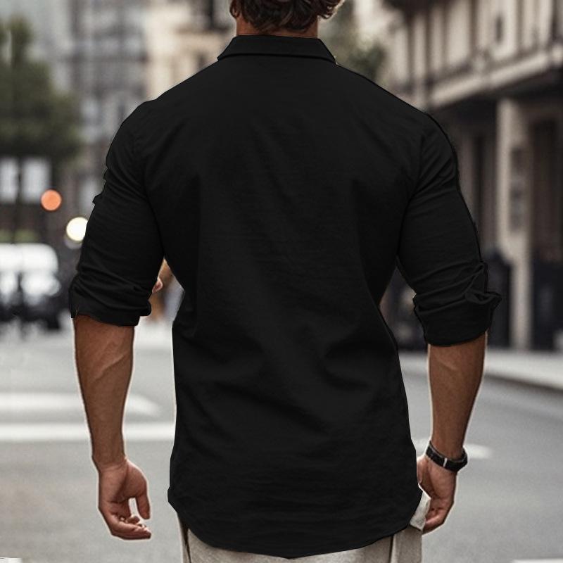Spring Autumn Fashion Shirts Men Casual Solid Color Cotton Linen Breathable Shirt
