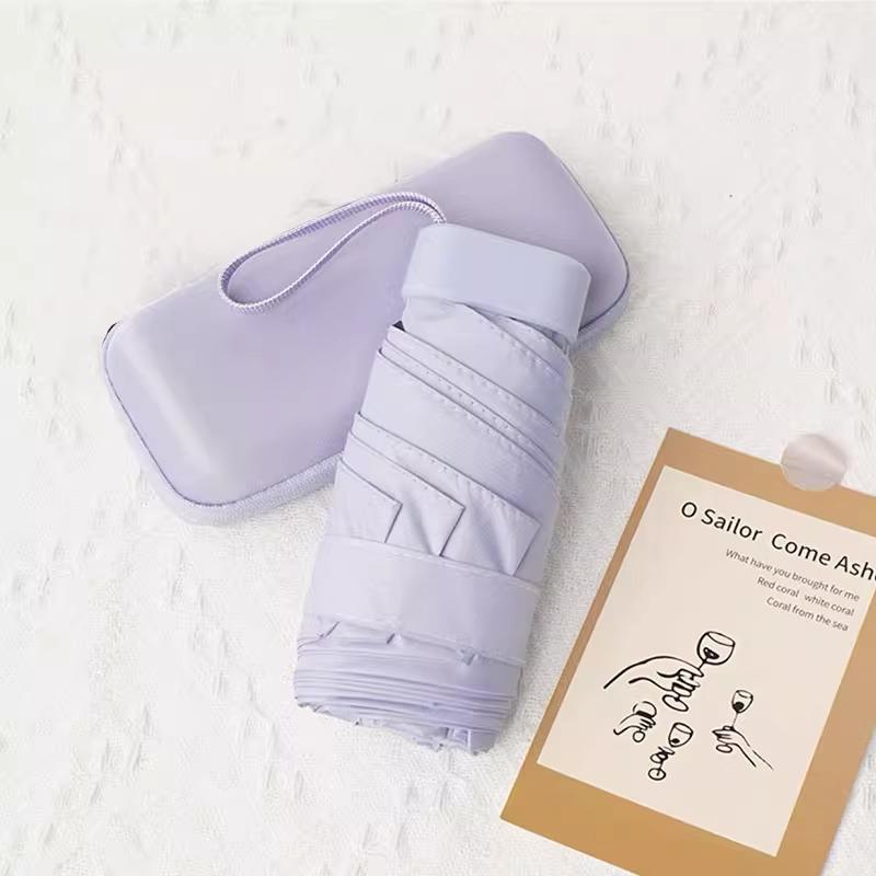 Customizable Black Glue Folding Capsule Umbrella with Flat Handle and 60% UV Protection