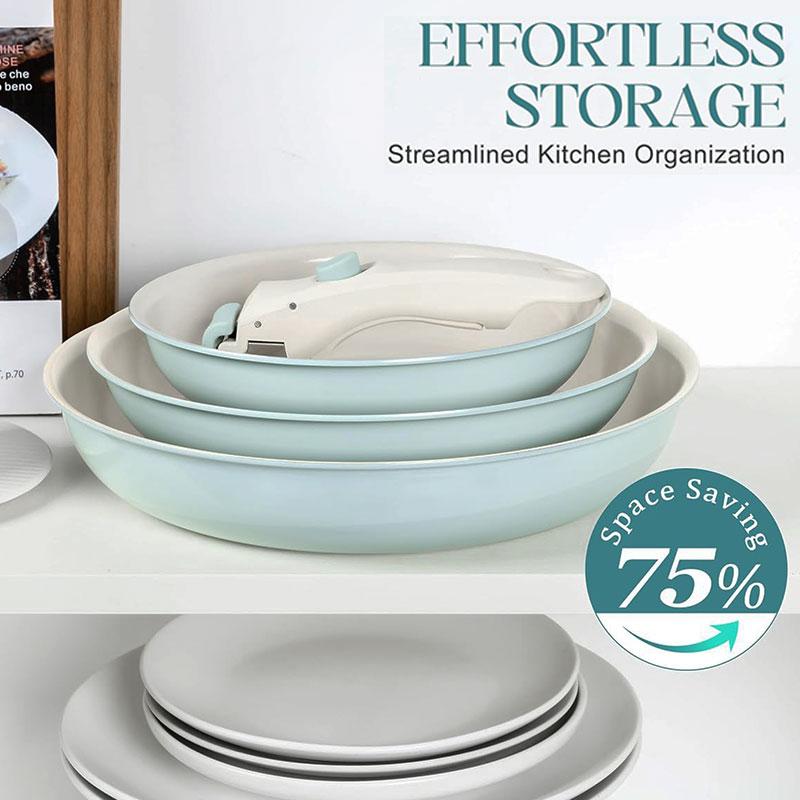 3 Piece Non Stick Frying Pans Set 8" 9.5" and 11" Cookware Set Removable Handle Egg Steak Cooking Pot Skillet Oven Safe Cooker