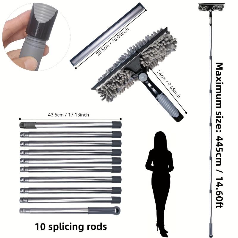 1pcs 2-in-1 High-Rise Window Cleaner Reusable Squeegee & Extendable Pole for Glass Scrubbing Stainless Steel Edge