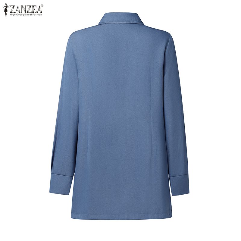 ZANZEA Women Casual Turn Down Collar Loose Long Sleeve Patchwork Blouse