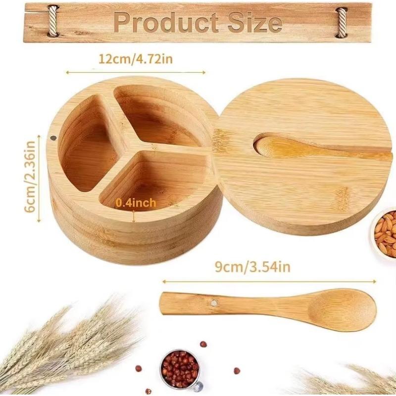 Borcan de Sare de Bambus cu Linguriță Borcan pentru Condimente de Bucătărie Recipient Magnetic Rotativ pentru Condimente de Uz Casnic Cutii de Depozitare Bijuterii Handmade