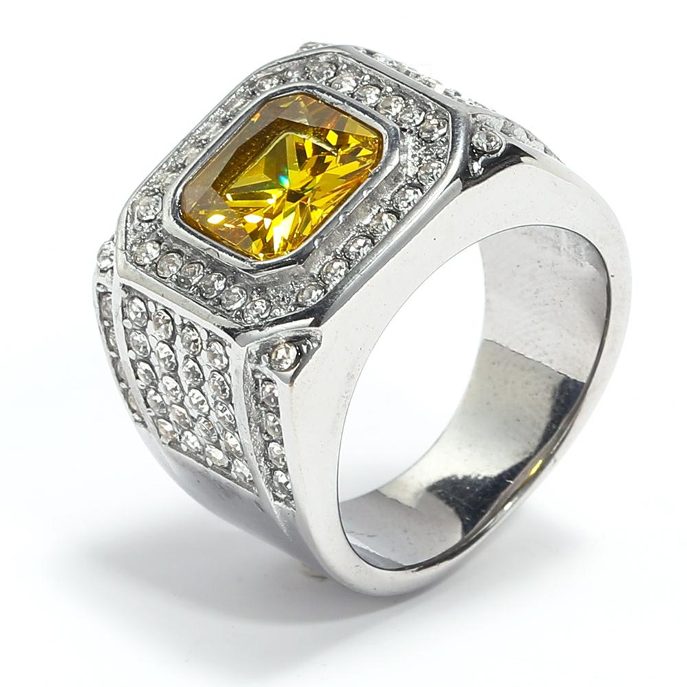 Full Diamond Square Ring for Men Titanium Steel Bling Iced Out Hip Hop Jewelry Luxury Cubic Zirconia Ring
