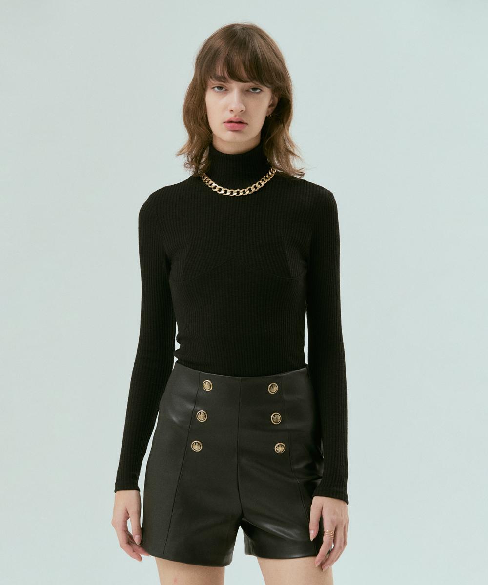 Sillen Ribbed Half Turtle Neck (Black) Black/Free