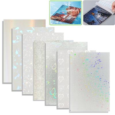 50 hojas de película laminada en frío impermeable A6, película de papel autoadhesiva con holograma de estrella y puntos, paquete DIY, película laminada de fotos para tarjetas