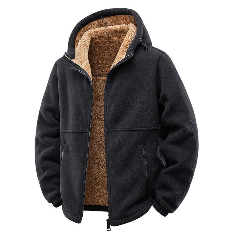 Mens Hooded Fleece Coat Thick Warm Loose Casual Winter Jacket