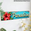 2D Flat, Turquoise & Golden Vintage Hawaiian Hibiscusalumium Decorative Sign - Large Red Flower Rustic Beach House Decor, Durable Iron Tropical