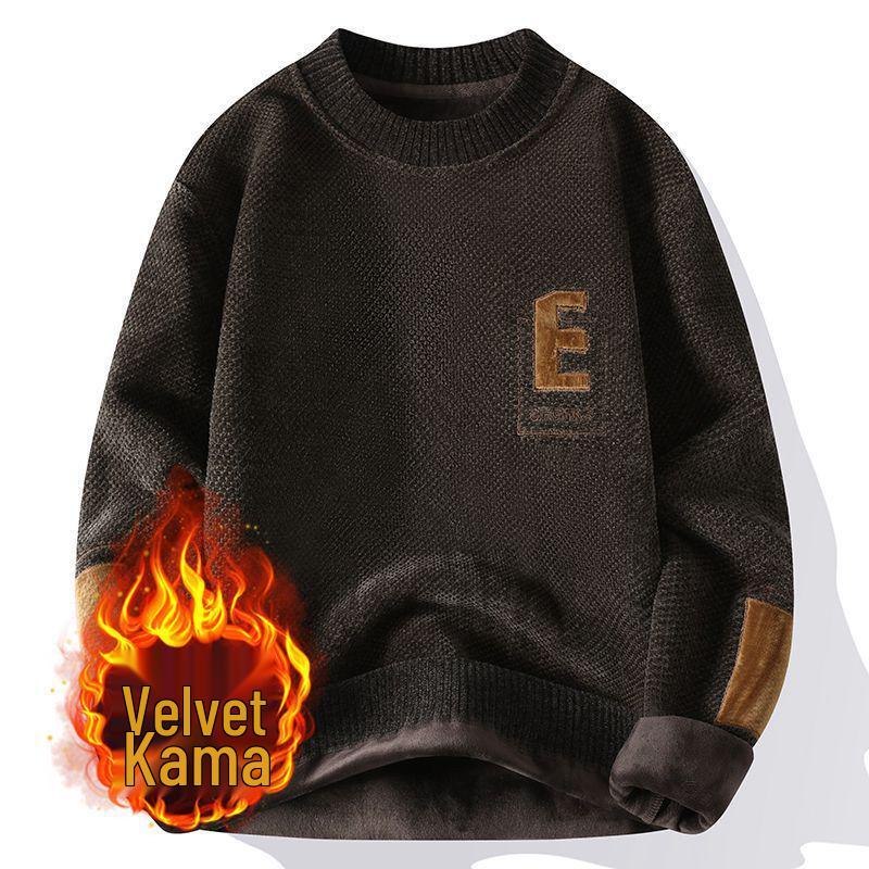 Men's Thick Velvet Sweater, Korean Style Round Neck – Warm Autumn/Winter Hoodie for Teens & University Students