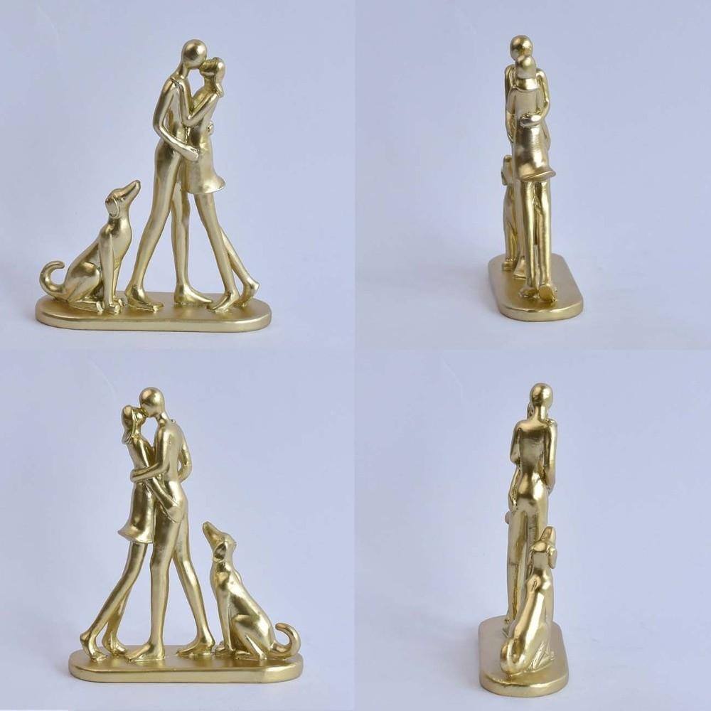 A Family of Three Girl and Dog Statues Creative Canine Statues Crafts Home Decoration