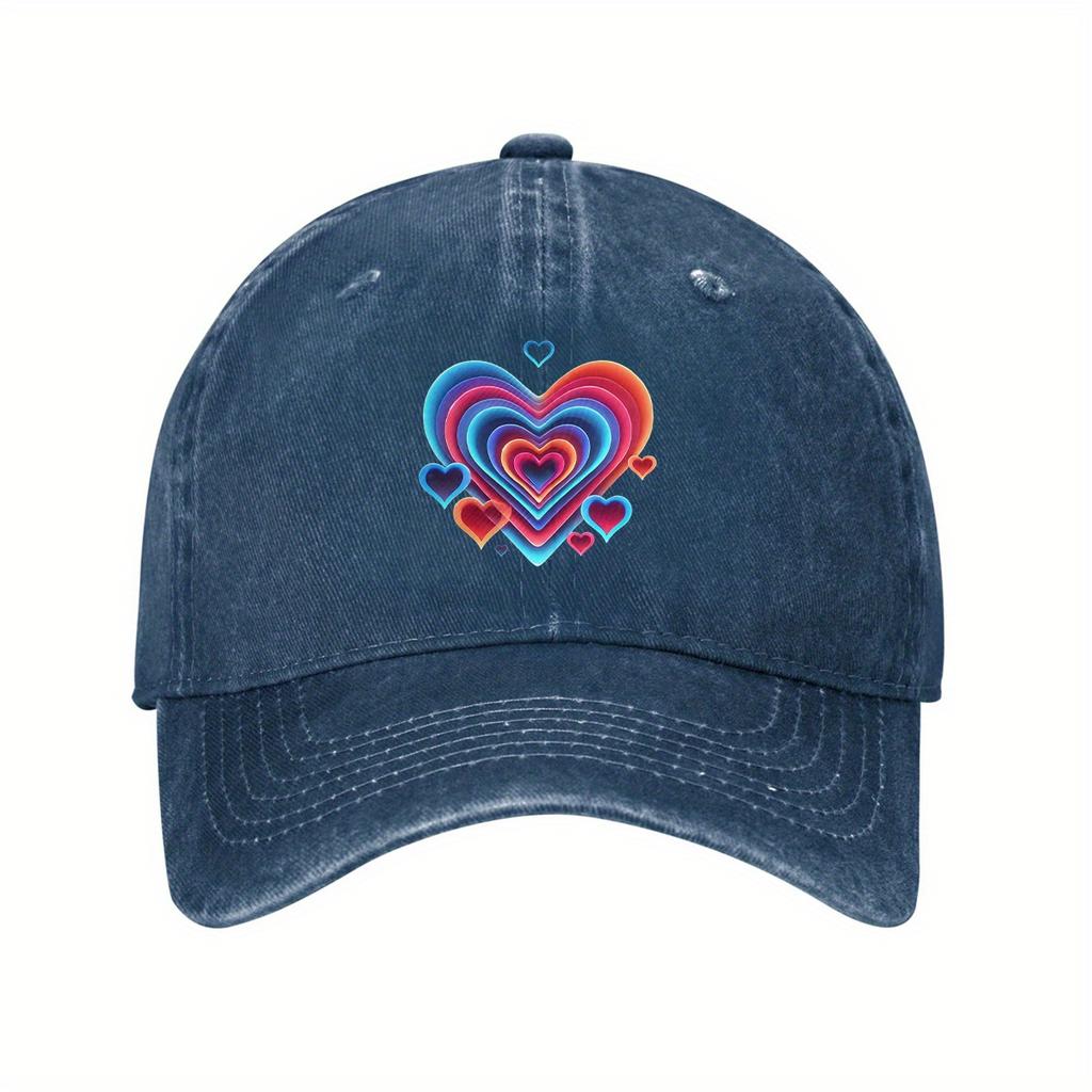 Vibrant Layered Heart Baseball Cap Unisex Adjustable Polyester Dad Hat Casual Outdoor Cap
