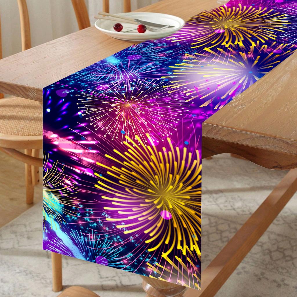 New Year Fireworks Table Flag Navidad Natal Noel Kitchen Table Runner Merry Christmas Decorations For Home 2025 New Year 2025