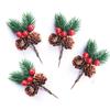 10PCS Green Artificial Pine Branches DIY Accessories Home Decoration Christmas Red Berries Stems Wrapping Wedding Ornament