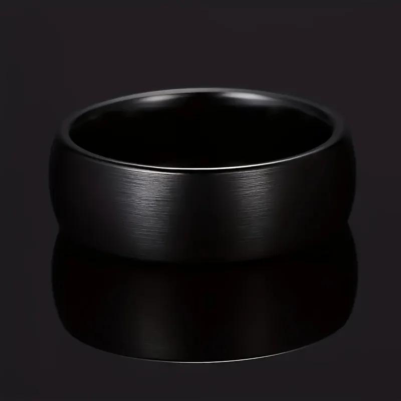 8mm Classic Black Brushed Matte Finish Stainless Steel Band Ring - Simple Stylish Men's Women's Ring