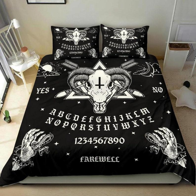 Dark Satanic Duvet Cover Set Satan Goat Inverted Pentagram Skull Bedding Set Full King Size Bed Set Bedroom Comforter Cover Set