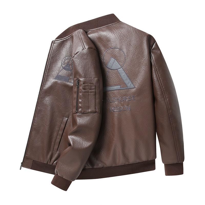 Large Size Men's Leather Jacket Spring and Autumn Youth Men's Leather Jacket M-XL Trend Embroidered Middle-aged Jacket