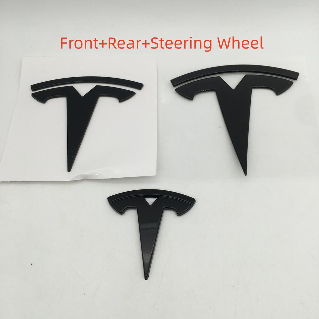 1-3 Stück glänzend schwarz für Tesla Model 3 Mode Y Auto Frontemblem Heck Kofferraum Lenkrad Aufkleber Abzeichen Decal Styling
