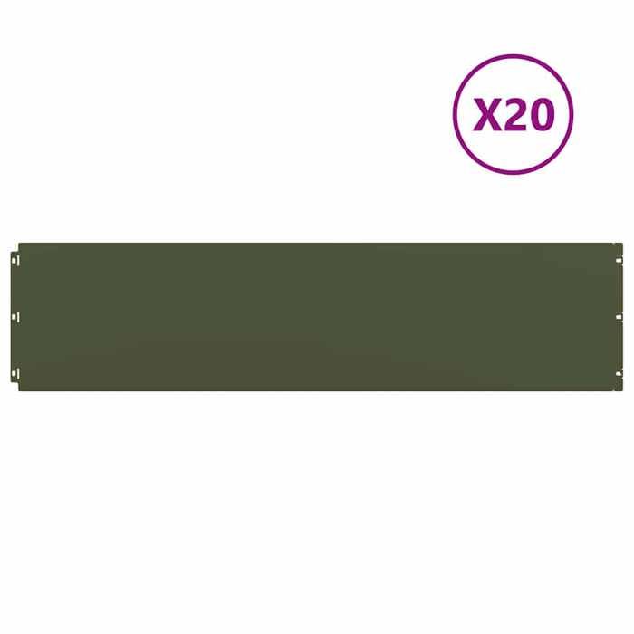 VidaXL Bordures pelouse 20pcs vert olive 25x103cm acier laminé à froid, bordure de jardin, bordure de lit de jardin, bordure 860175