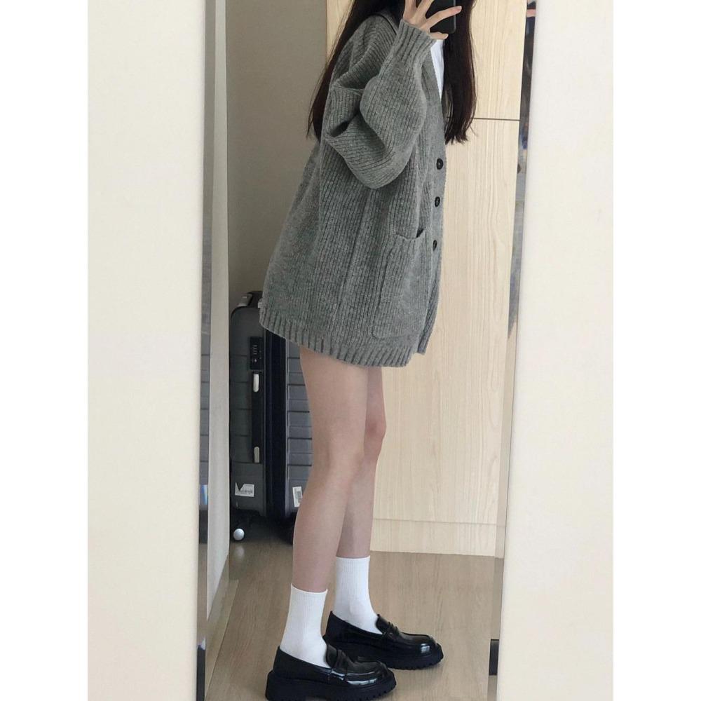 Koreanischer Strickpullover Damen Herbst Winter Oberbekleidung Lockerer Cardigan Mantel Lässige Übergroße Strickjacke