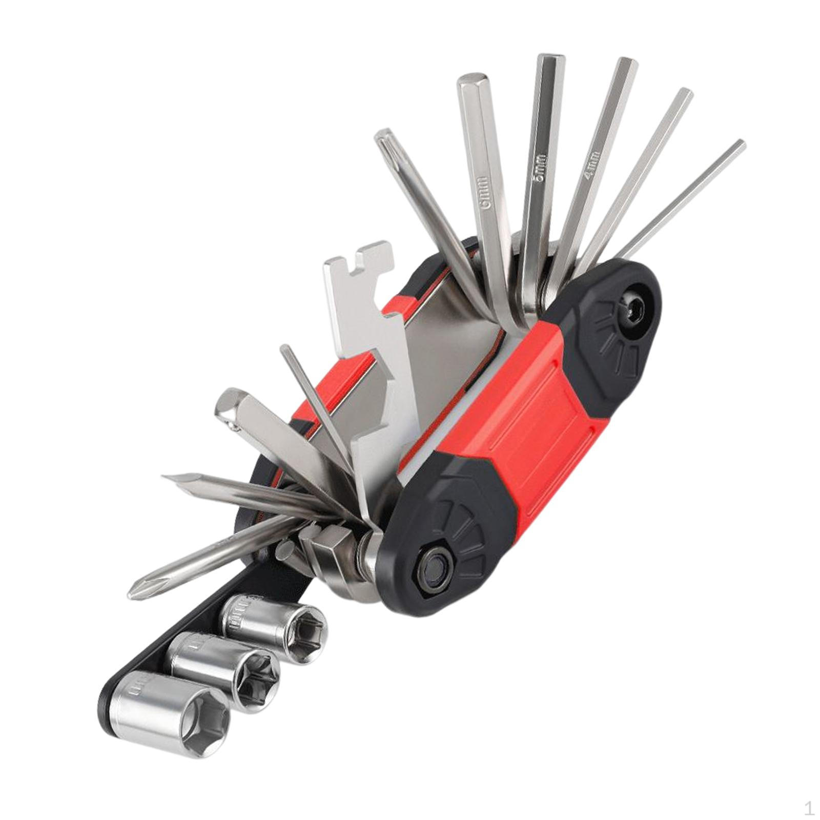 16 in 1 Bike Tire Repair Wrench Tool Multifunction Lightweight Allen for mountain красный