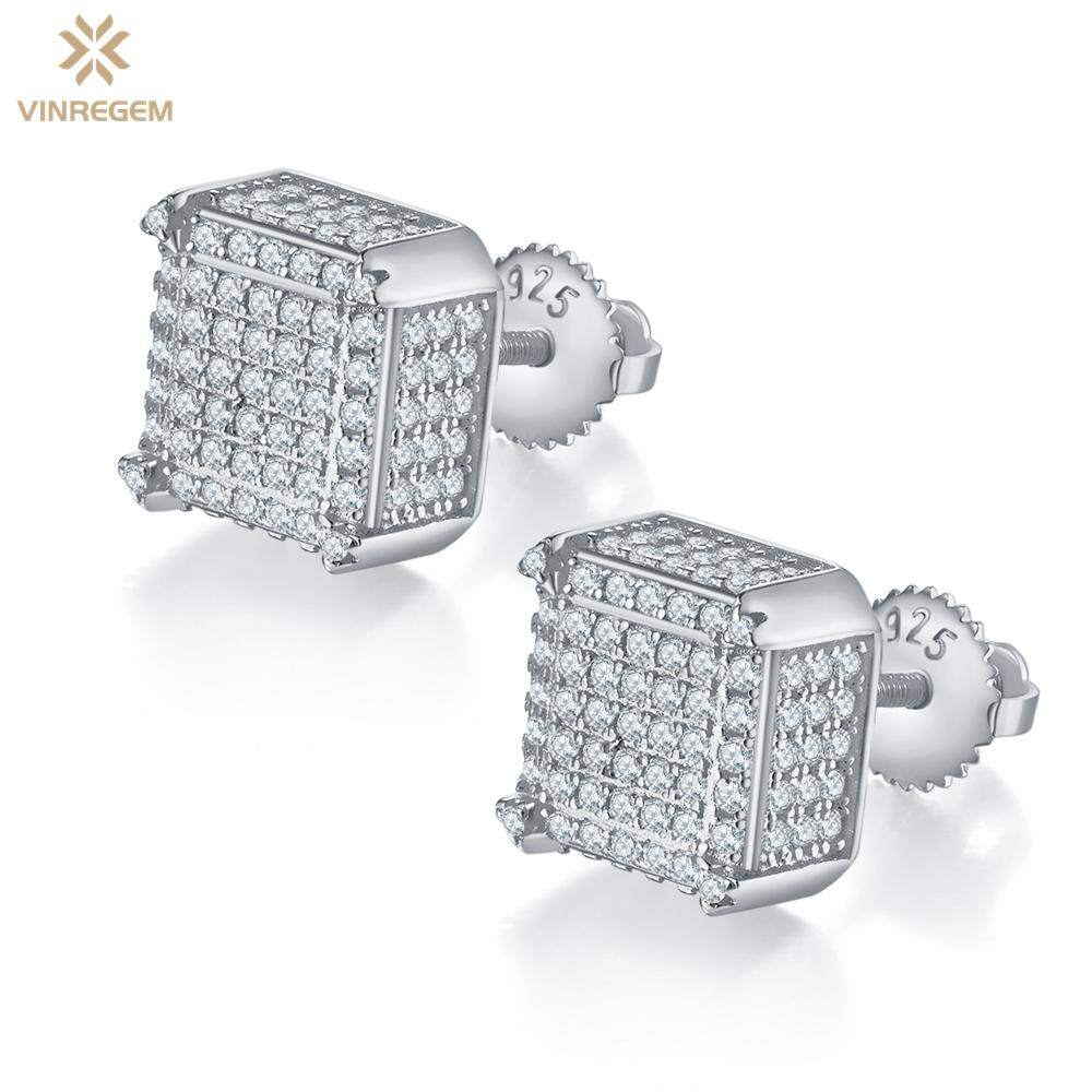

Vinregem 1.08CT D Цвет Бриллианты Хип-Хоп Рок Стерлингового Серебра 925 пробы 3EX VVS1 Настоящий Муассанит Сверкающие Серьги-пусеты Для Женщин Мужчин Ювелирные Изделия Подарки белый