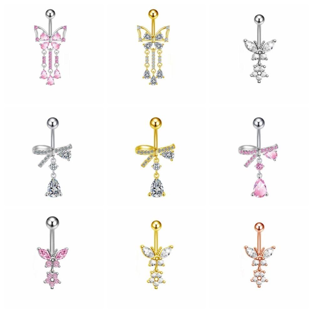 Elegant Dangled Belly Ring Bow Curved Barbell Trendy Butterfly Navel Piercing  Women Jewelry