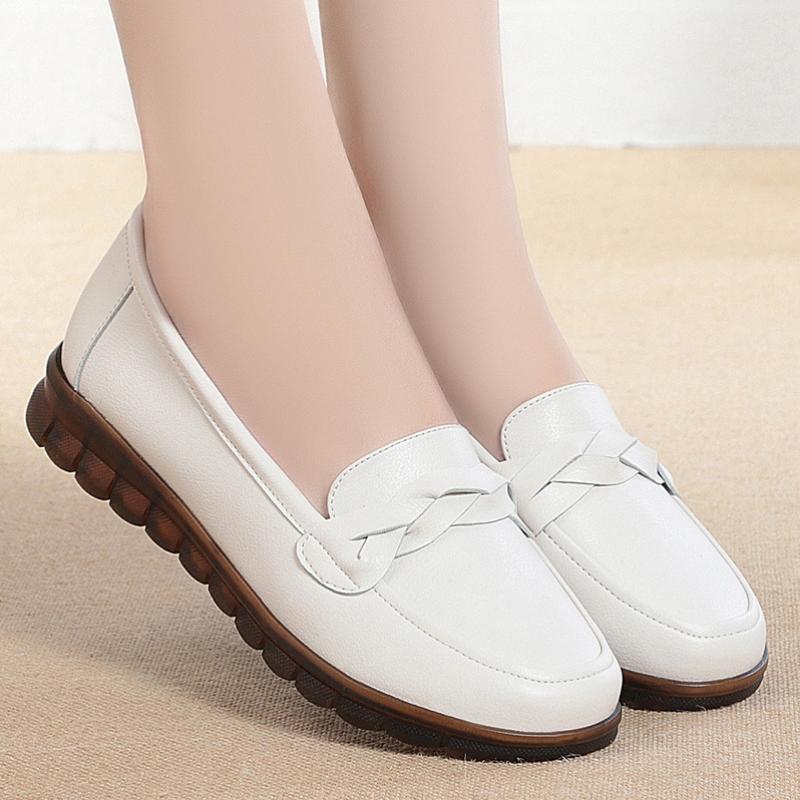 Women's Soft Leather Soft-soled White Sneakers, Flat and Versatile, Comfortable Leather Shoes for Spring and Autumn