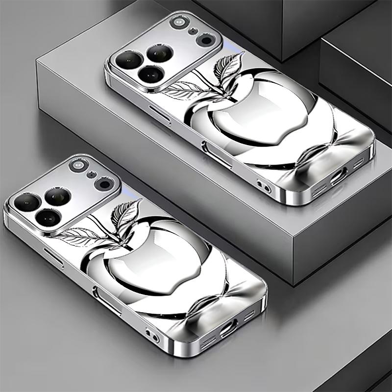 Minimal Line Art Silver Electroplat Silver Phone Case For iPhone 15 17 16 14 13 12 11 Pro Max Plus 16E 17Air 7 8 Xr Glass Cover