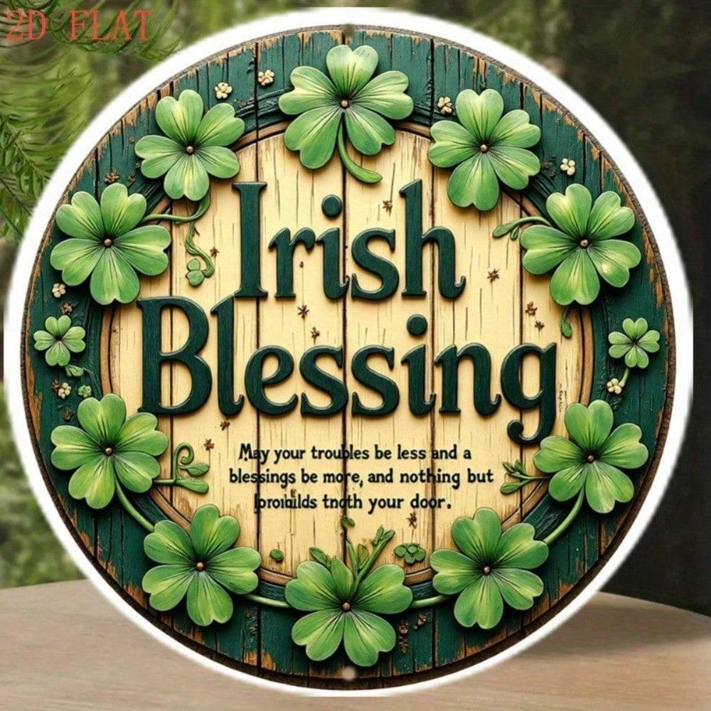 Handcrafted Irish Blessing Sign, Flat Aluminum Wall Decor with Clover Floral Design, Lightweight Gift