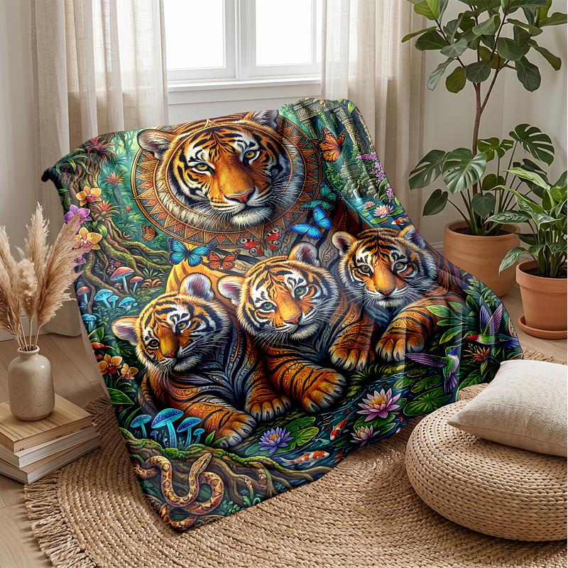 Tiger Family in Harmony Theme blanket Lightweight Warm Flannel Blanket Decorative Throw Blanket for Home Decoration