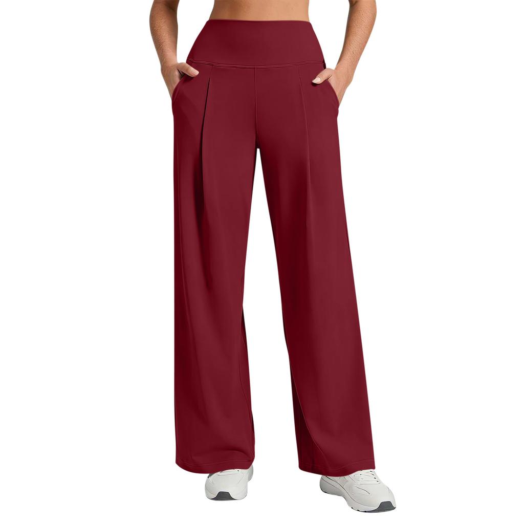 Women's Casual Wide Leg Pants Elastic Waistband with Pockets Soft Comfortable Fit Suitable for Daily Wear and Light Exercise