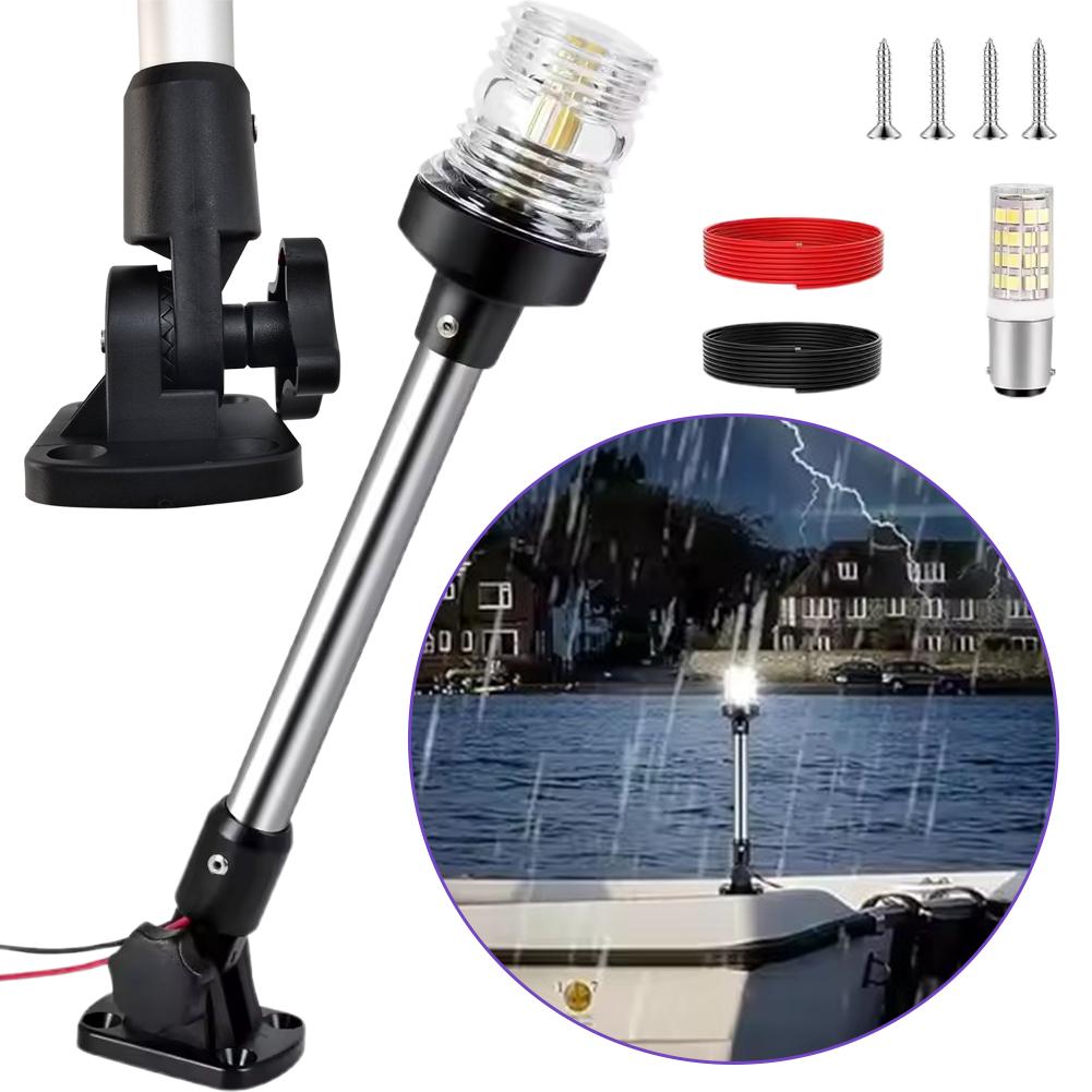 Anchor Light Boat Stern Light Waterproof 9 Inches, White Fold Down Marine Navigation Lights for Boats LED for Pontoon