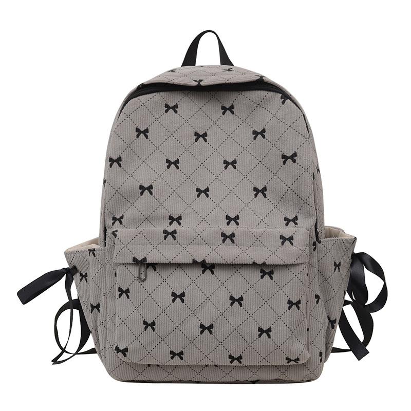 Large Capacity Student Backpack Schoolbag New Versatile Autumn and Winter Striped Velvet Fresh Bow Backpack Backpack