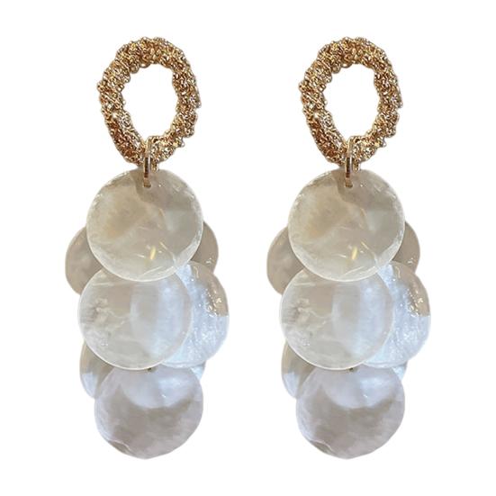 1 pár dámských visacích náušnic kulatých s mušlí, střapcem a dlouhých náušnic dámských puzetových náušnic pro rande, banket, taneční párty, doplňky