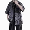 Women's Harajuku Blouse Korean Style Oversized Shirt Black Cool Chiffon Short Sleeve Button Up Tops Alt Clothes Fashion