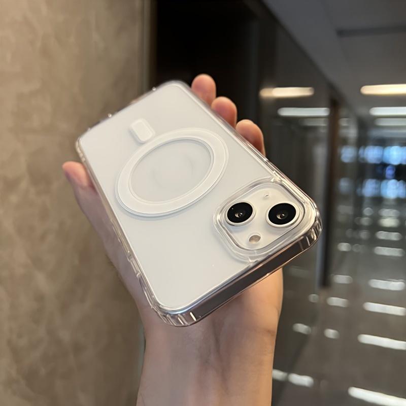 Crystal Clear Hard Acrylic Wireless Charging Magnetic Case Compatible For iPhone 11 12 13 14 15 16 Pro Max 14 Plus