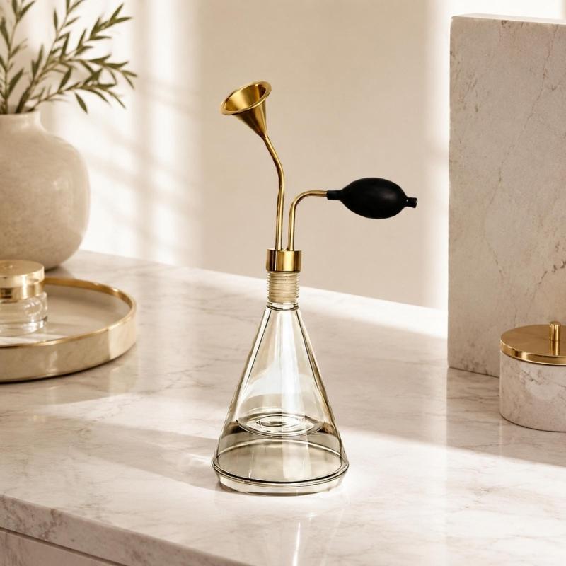 Glas-Duftprobe-Fläschchen mit handbetriebenem Balg und klarem konischem Körper für die Bewertung von Kaffee, Tee und Parfüm