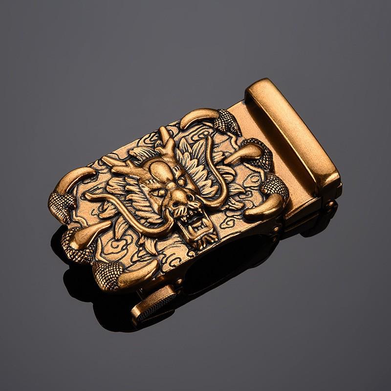 Men's Retro Leather Belt with Chinese Dragon Alloy Automatic Buckle