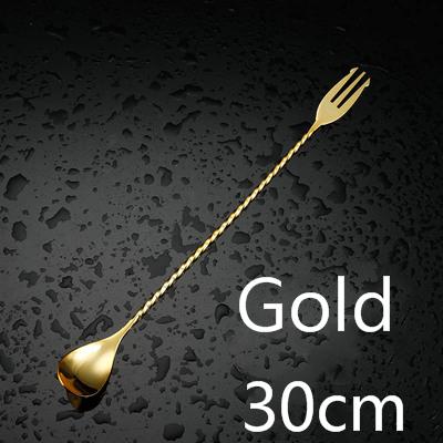 Cocktail Spoon Bar Spoon Stainless Steel Mixing Spiral Pattern Bar Tool Bartender Tools Spoon With Fork