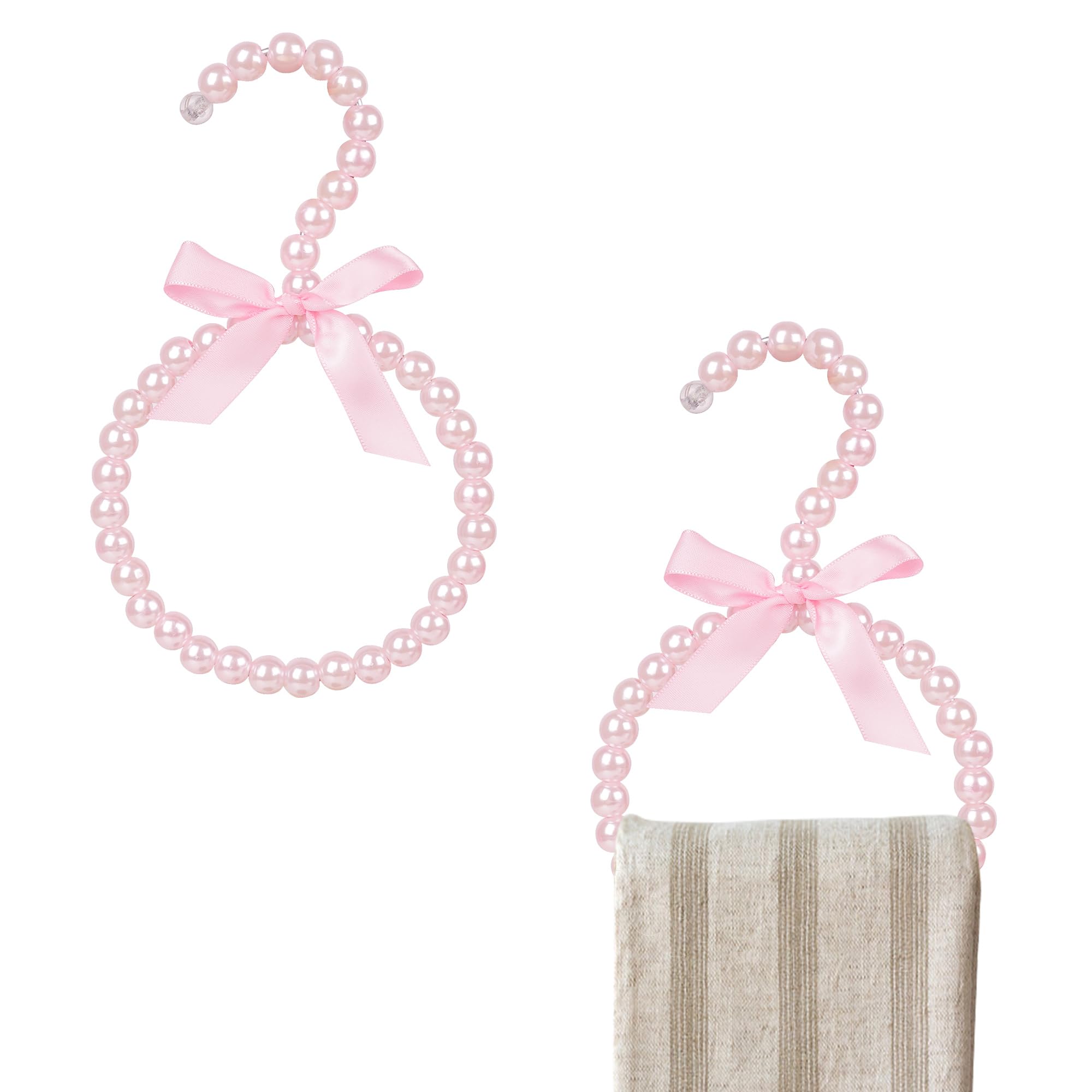 

Biiange Pink White Pearl Scarf Hangers with Ribbon Accents, Pearl Bead Organizer for Scarves, Ties, Shawls, Veils, and Silks (2 Pieces)