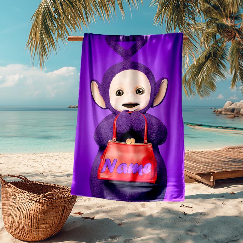 Custom Name Ultra-Soft Beach Towel with Teletubbies Theme,Ideal for Pool - Camping, Diving - Perfect Travel Essential, Vibrant Beach Towel.