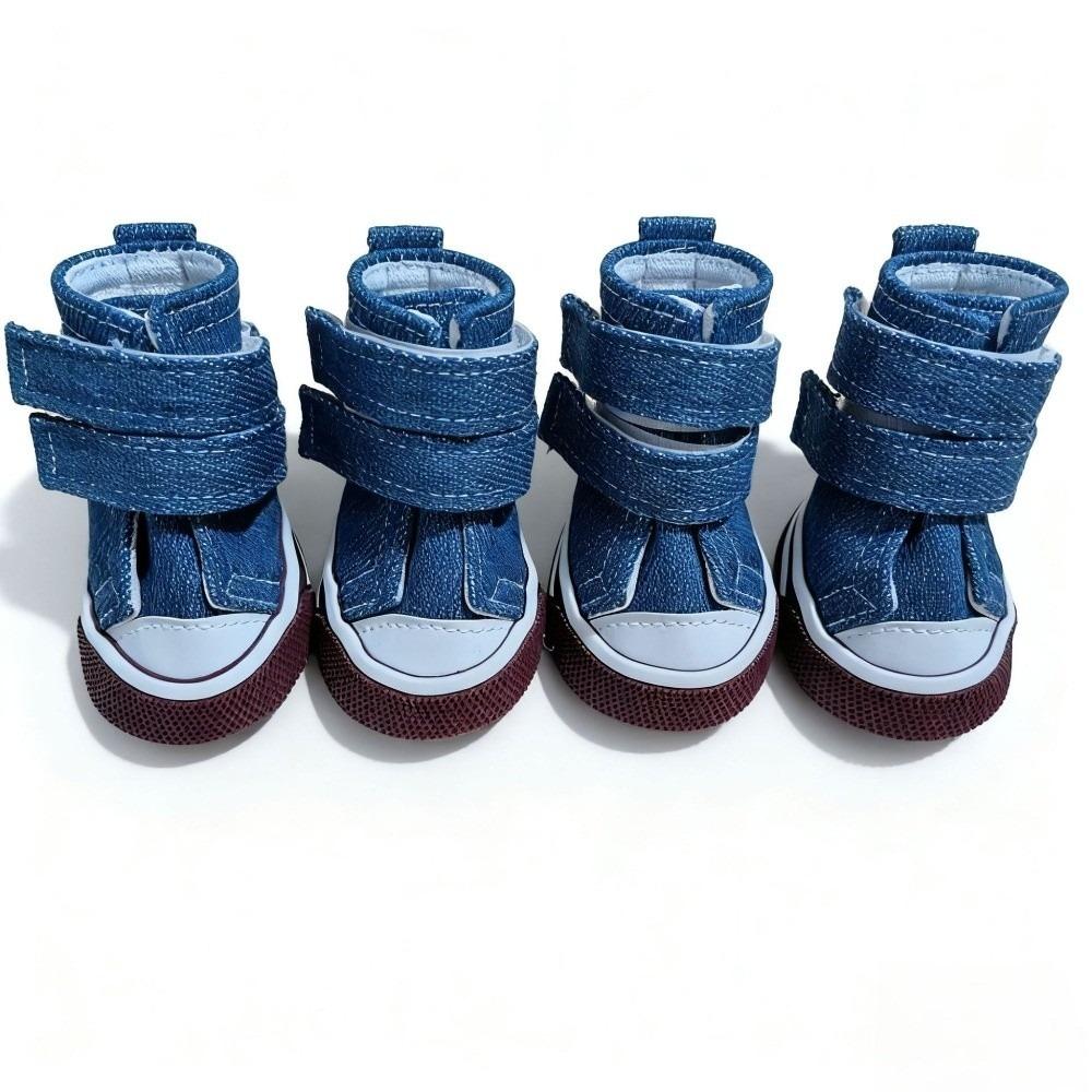 4pcs/set Adjustable Non-Slip Pet Shoes Breathable Wear-Resistant Puppy Booties Rubber Soles Dog Casual Shoes Pet Supplies
