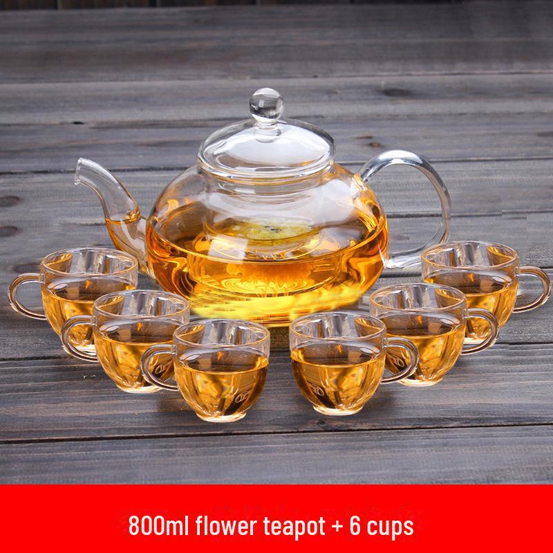 High-Temperature Resistant Glass Teapot Set with Thickened Borosilicate Teacups for Kung Fu Tea.
