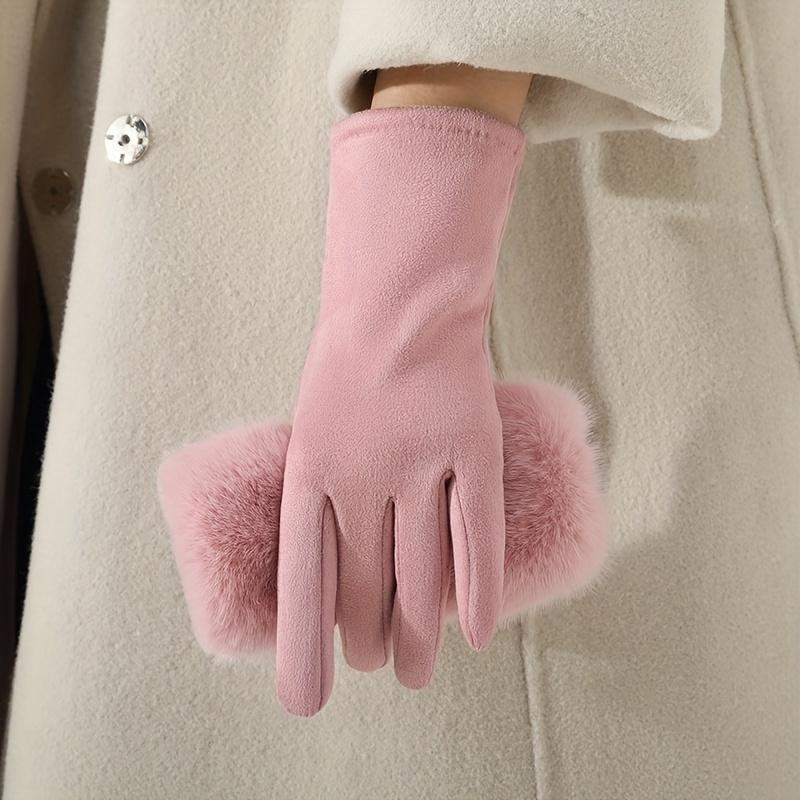 Women's Winter Plush Lined Warm Windproof Cold-Proof Touchscreen Gloves, 1 Pair