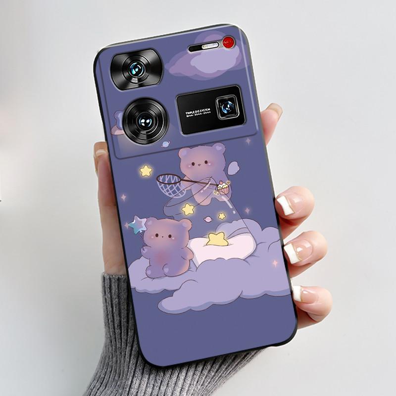 Cute Case For ZTE Nubia Z60 Ultra 5G Capa Fundas Printing Shells Protective Back Cover Soft Silicone Cartoon Black Casing Coque