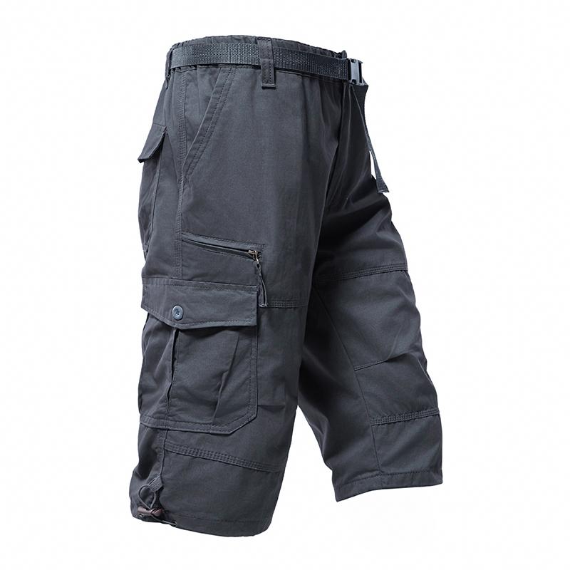 Summer Men s Cargo Shorts Cotton Casual Running Shorts Elastic Waist Hiking Outdoor S темно серый