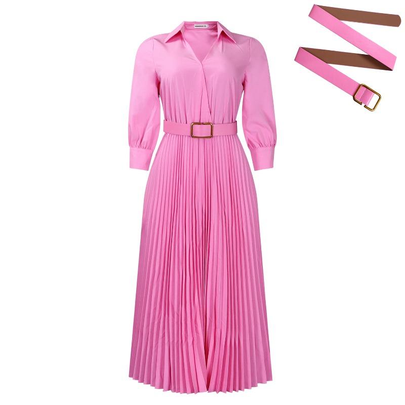 Women's Autumn and Winter Temperament Elegant Lapel Solid Color Large Swing Pleated Dress