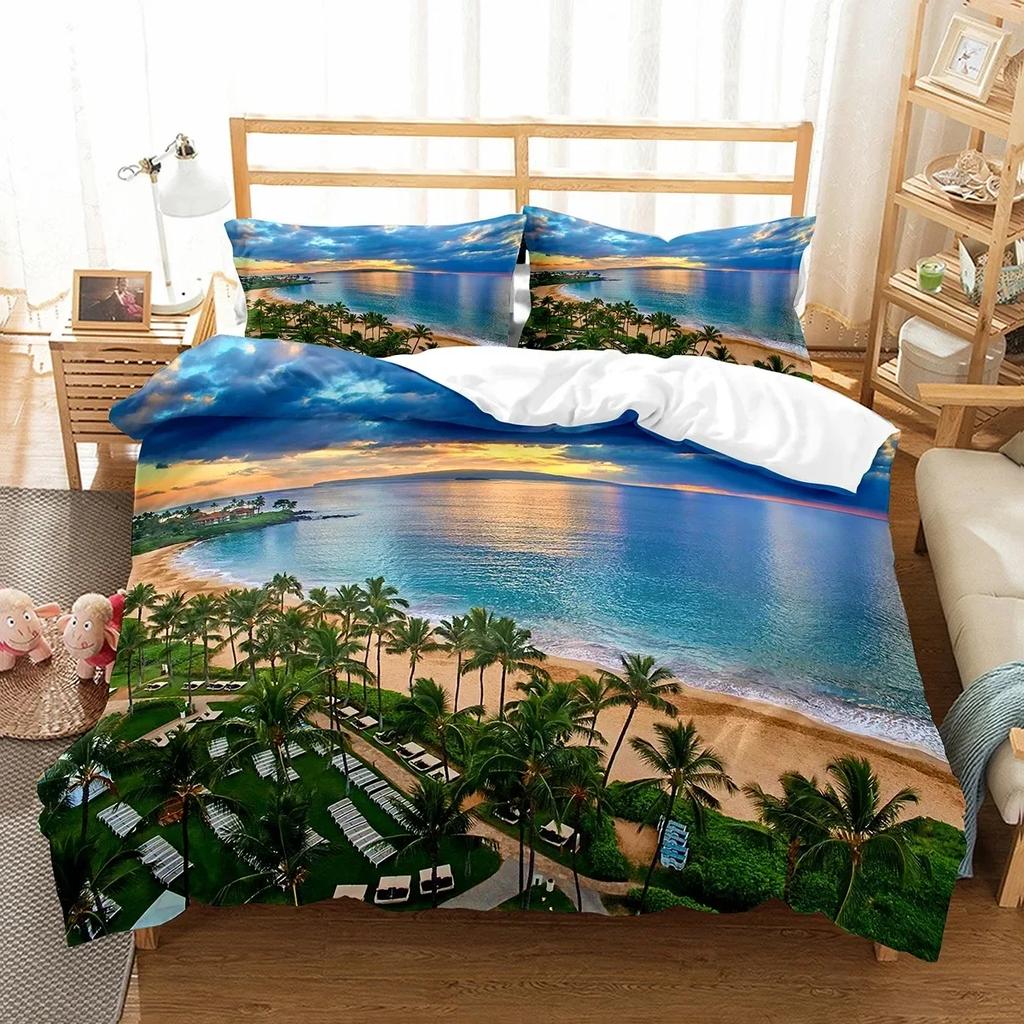 Hawaii Strand Meer Sommer Thema Bequemer Bettdeckenbezug Steppdecke Kissenbezug Bettwäscheset Kinder Schlafzimmer Dekoration Heimtextilien