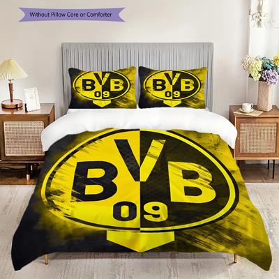 Borussia Dortmund Logo Pattern Bedding Quilt Set Quilt Cover Pillowcase Home Decoration Birthday Gift (1 * Duvet Cover + 2 * Pillowcase, Without Core)