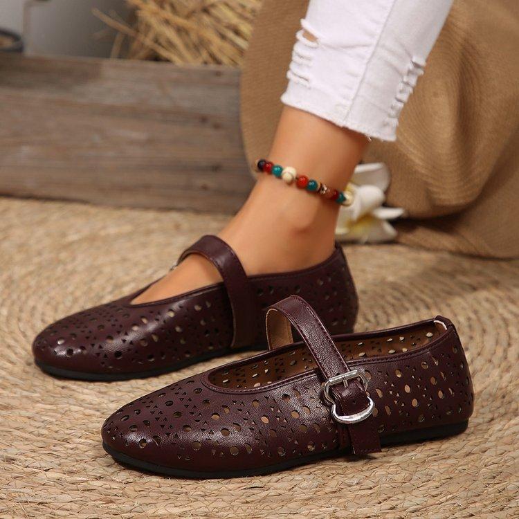 Damen Übergröße Französische Lochleder Ballerinas Minimalistisches Design Mary Jane Schuhe Frühling