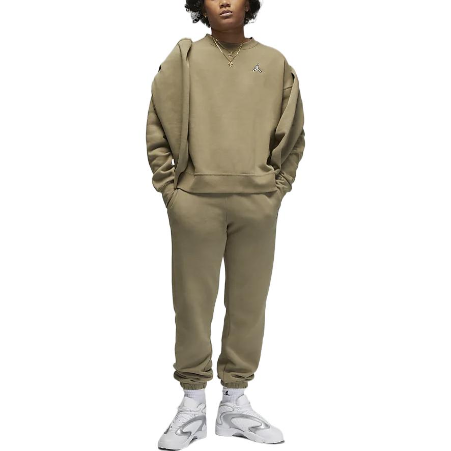 Jordan Classic Jumpman Logo Embroidered Crewneck Sweater Women Sweater Olive-Green DQ4463-351